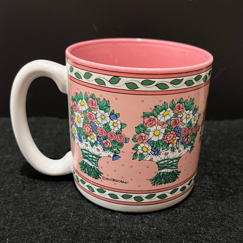 Vintage Flowers Inc. Balloons “Peaches” Floral Bouquet Pink and White Mug - Picture 3 of 10